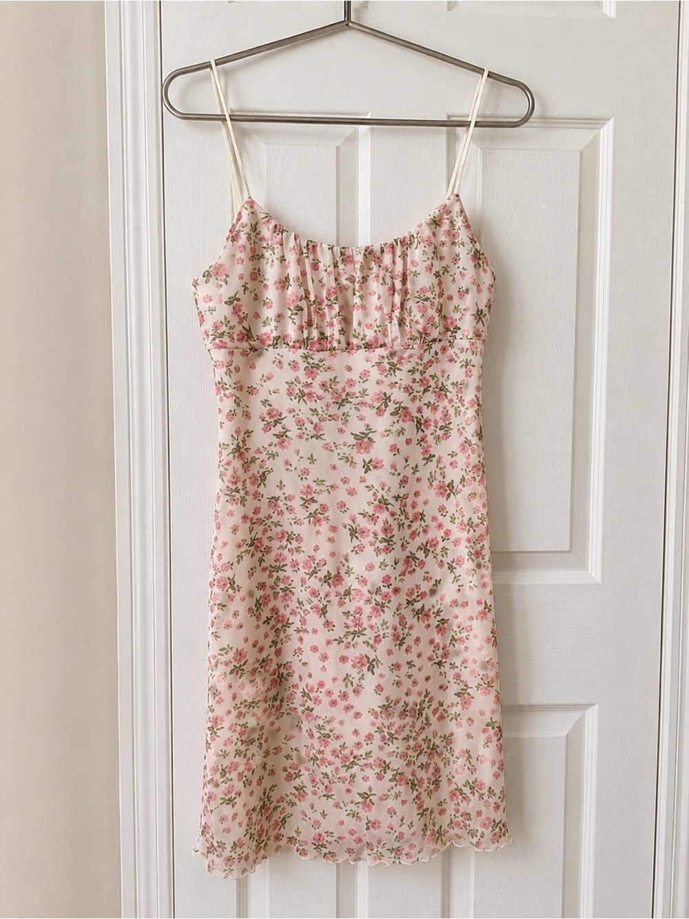Floral Pink Slip Dress with Spaghetti Straps